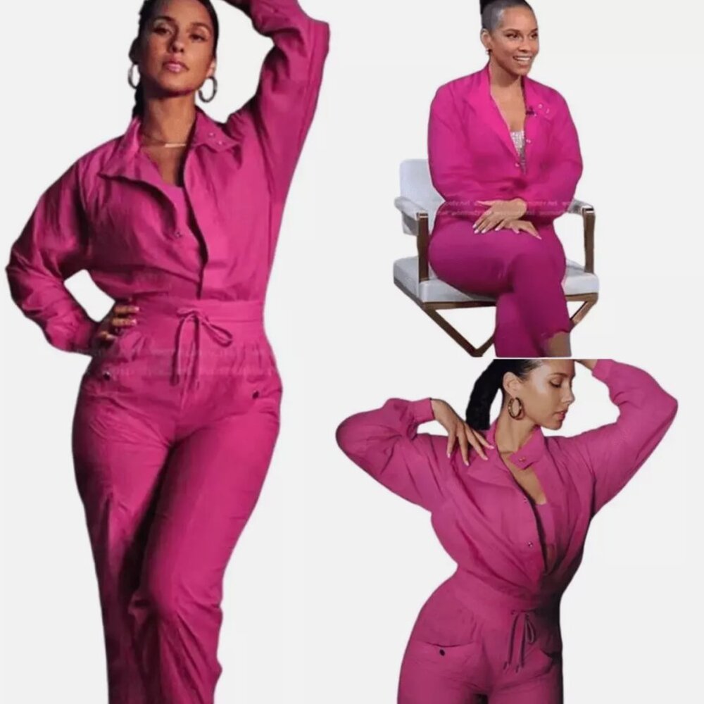 NWOT Athleta x Alicia Keys Nylon Utility Jumpsuit Hot Pink 24 24W 2X 3X - Picture 2 of 16